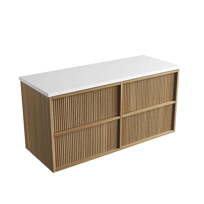 600-1800*460*560mm Aulic Venetta Harvest Oak Plywood Wall Hung Fluted Framed Vanity