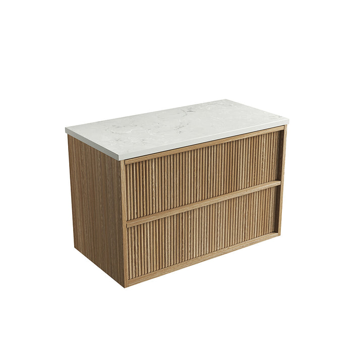 600-1800*460*560mm Aulic Venetta Harvest Oak Plywood Wall Hung Fluted Framed Vanity