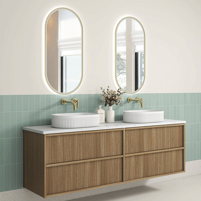 600-1800*460*560mm Aulic Venetta Harvest Oak Plywood Wall Hung Fluted Framed Vanity