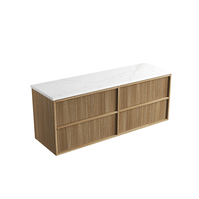 600-1800*460*560mm Aulic Venetta Harvest Oak Plywood Wall Hung Fluted Framed Vanity