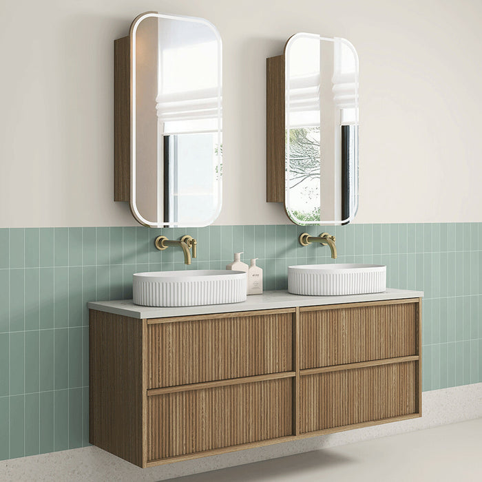 600-1800*460*560mm Aulic Venetta Harvest Oak Plywood Wall Hung Fluted Framed Vanity