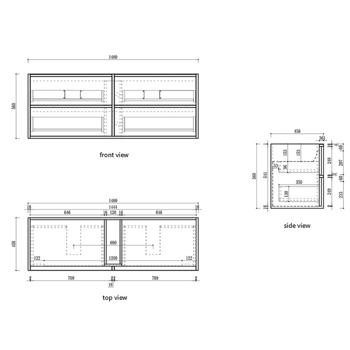 600-1800*460*560mm Aulic Venetta Harvest Oak Plywood Wall Hung Fluted Framed Vanity