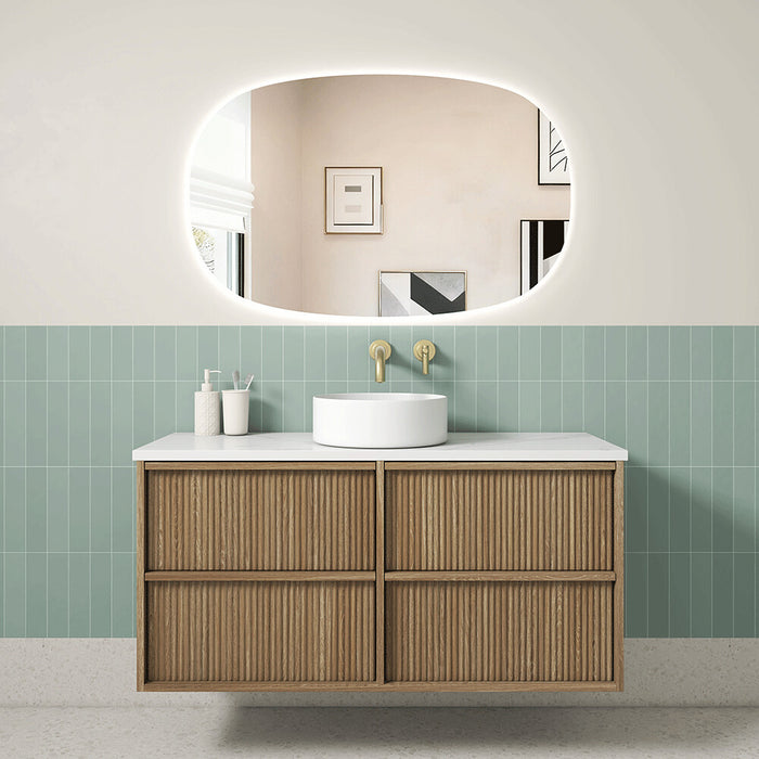 600-1800*460*560mm Aulic Venetta Harvest Oak Plywood Wall Hung Fluted Framed Vanity