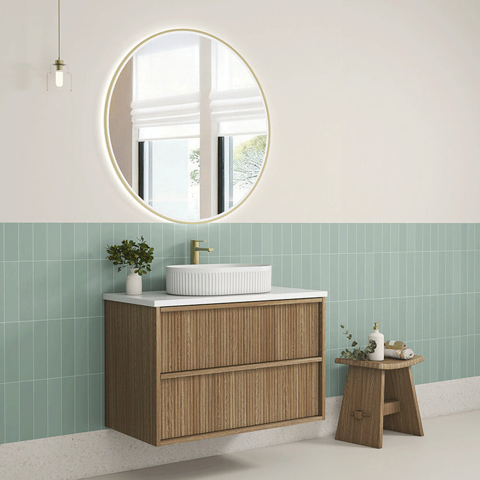 600-1800*460*560mm Aulic Venetta Harvest Oak Plywood Wall Hung Fluted Framed Vanity