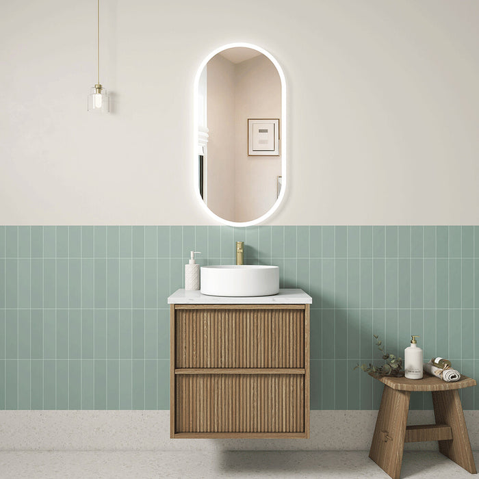 600-1800*460*560mm Aulic Venetta Harvest Oak Plywood Wall Hung Fluted Framed Vanity