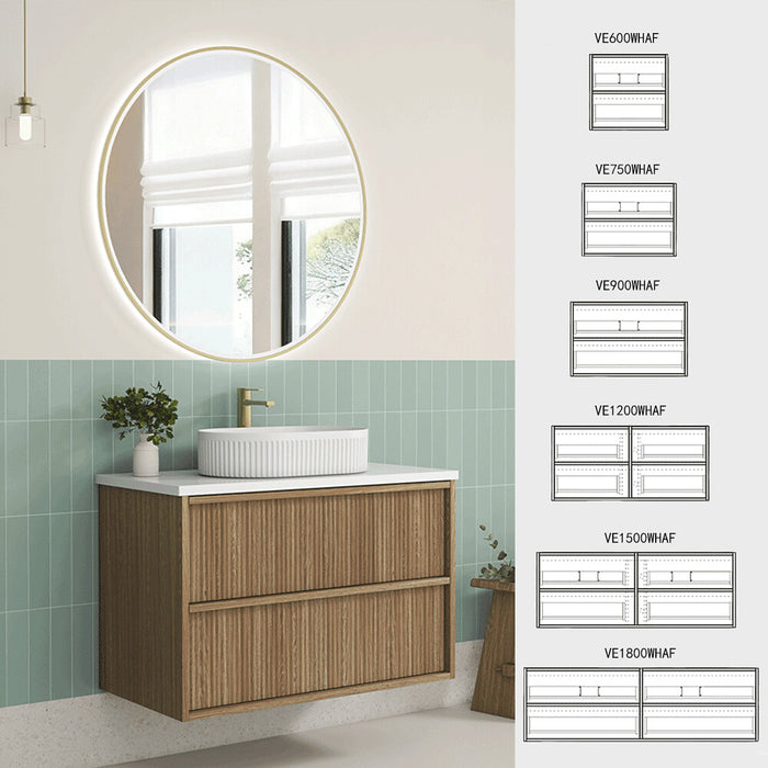 600-1800*460*560mm Aulic Venetta Harvest Oak Plywood Wall Hung Fluted Framed Vanity