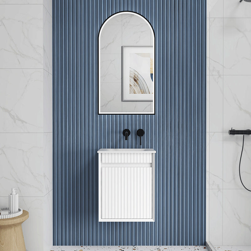 450*300*540mm Aulic Ravia Matt White Plywood Fluted Mini Wall Hung Vanity