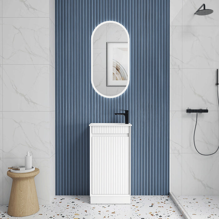 450*300*840mm Aulic Ravia Matt White Plywood Fluted Mini Freestanding Vanity