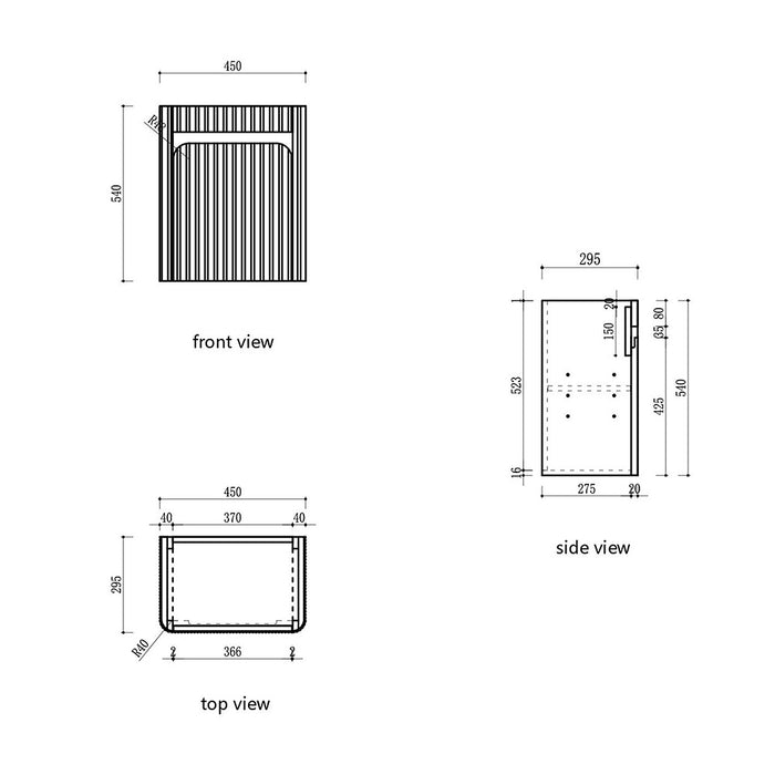 450*300*540mm Aulic Hartelle Harvest Oak Plywood Fluted Curved Mini Wall Hung Vanity