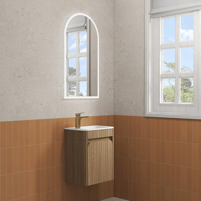 450*300*540mm Aulic Hartelle Harvest Oak Plywood Fluted Curved Mini Wall Hung Vanity