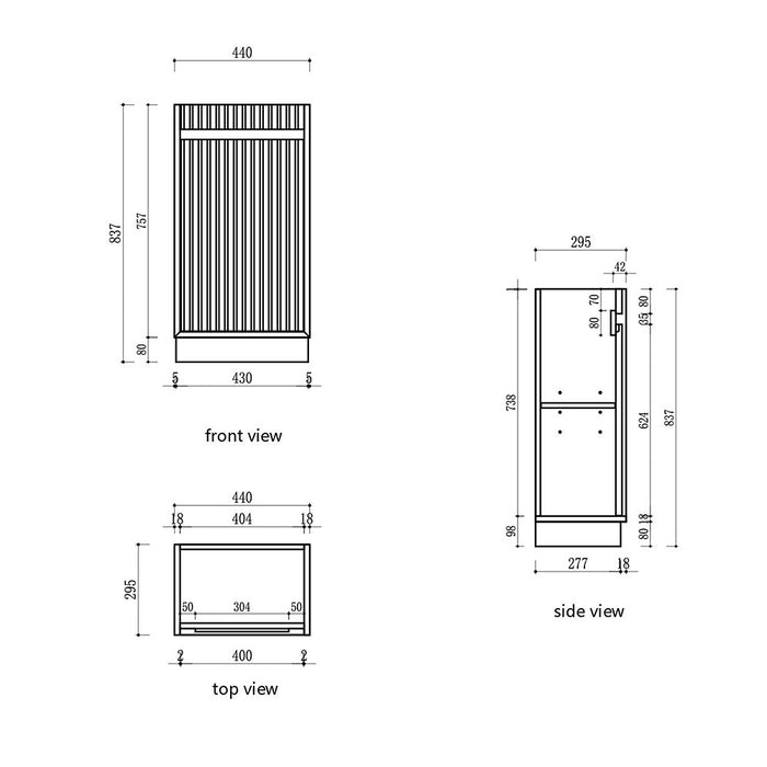 450*300*840mm Aulic Ravia Matt White Plywood Fluted Mini Freestanding Vanity