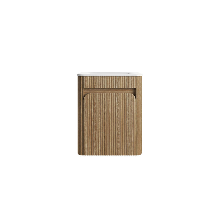 450*300*540mm Aulic Hartelle Harvest Oak Plywood Fluted Curved Mini Wall Hung Vanity