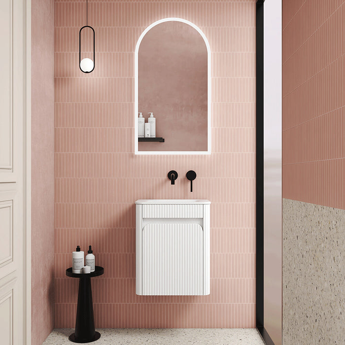 450*300*540mm Aulic Hartelle Matt White Plywood Fluted Curved Mini Wall Hung Vanity