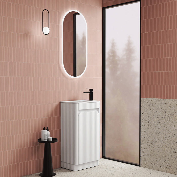 450*300*840mm Aulic Hartelle Matt White Plywood Fluted Curved Mini Freestanding Vanity