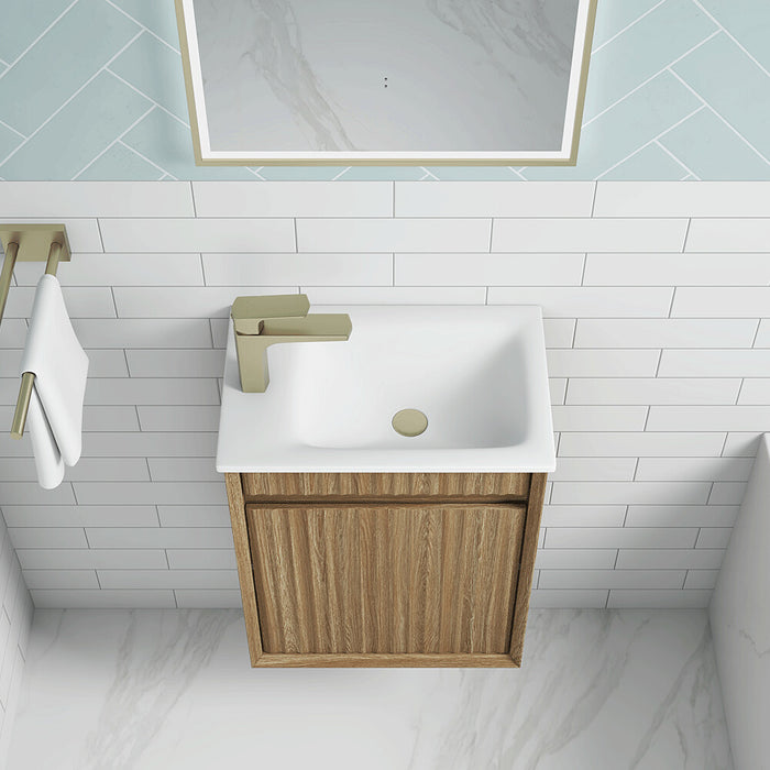 450*300*540mm Aulic Ravia Harvest Oak Plywood Fluted Mini Wall Hung Vanity