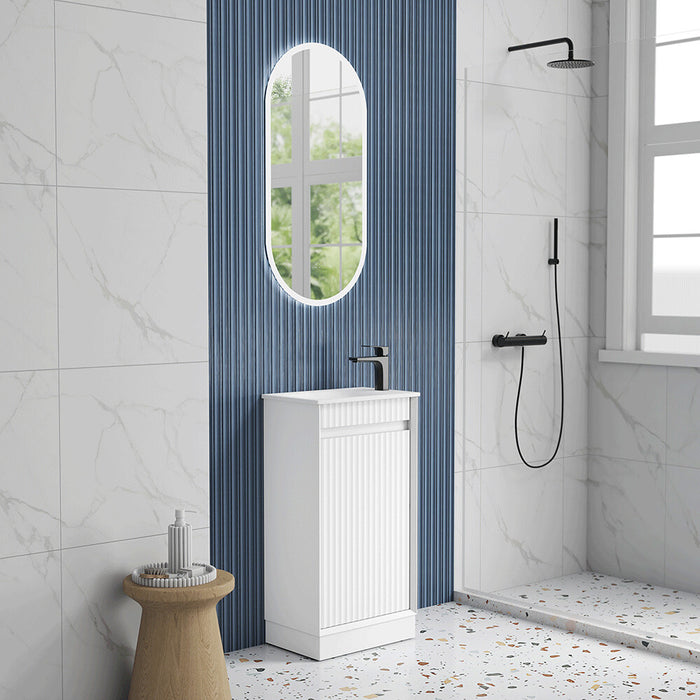 450*300*840mm Aulic Ravia Matt White Plywood Fluted Mini Freestanding Vanity