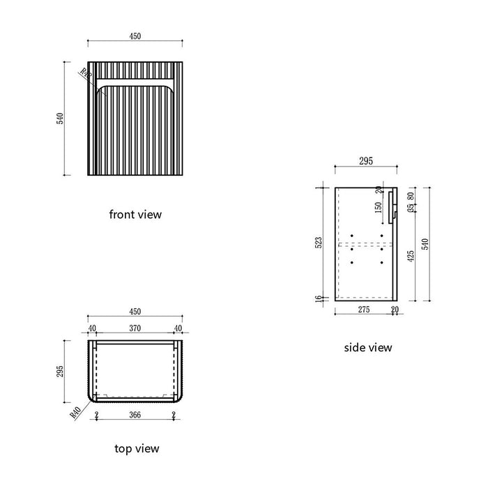 450*300*540mm Aulic Hartelle Matt White Plywood Fluted Curved Mini Wall Hung Vanity