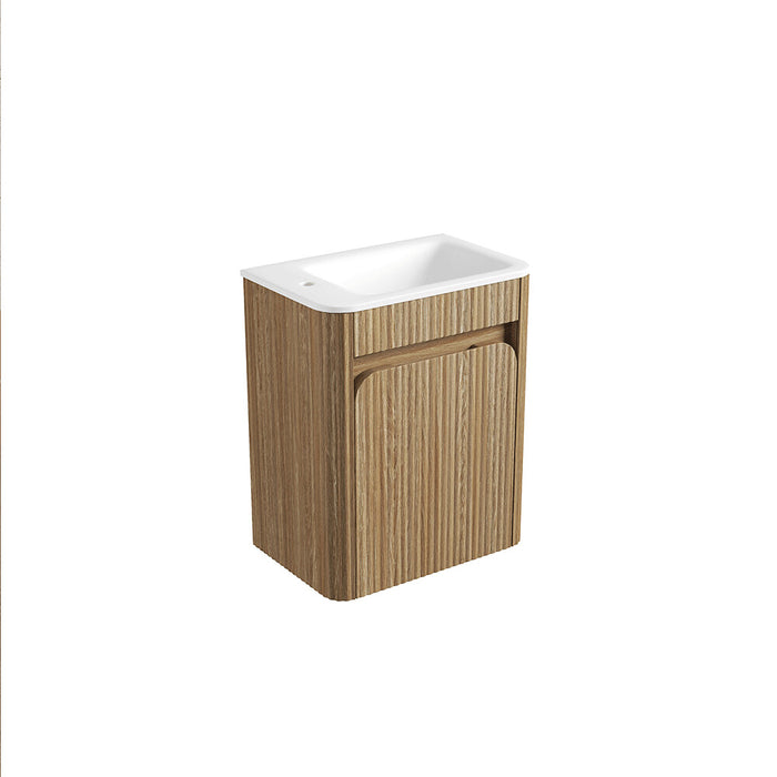 450*300*540mm Aulic Hartelle Harvest Oak Plywood Fluted Curved Mini Wall Hung Vanity