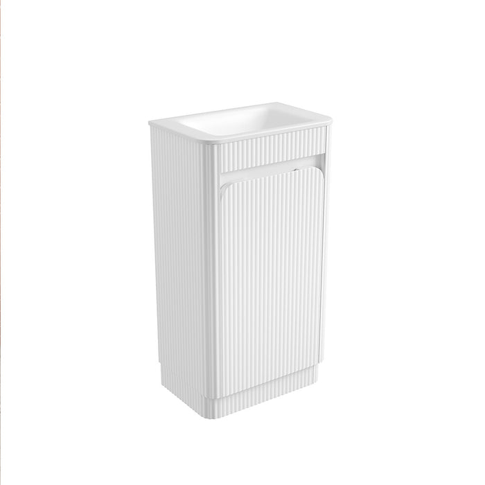 450*300*840mm Aulic Hartelle Matt White Plywood Fluted Curved Mini Freestanding Vanity