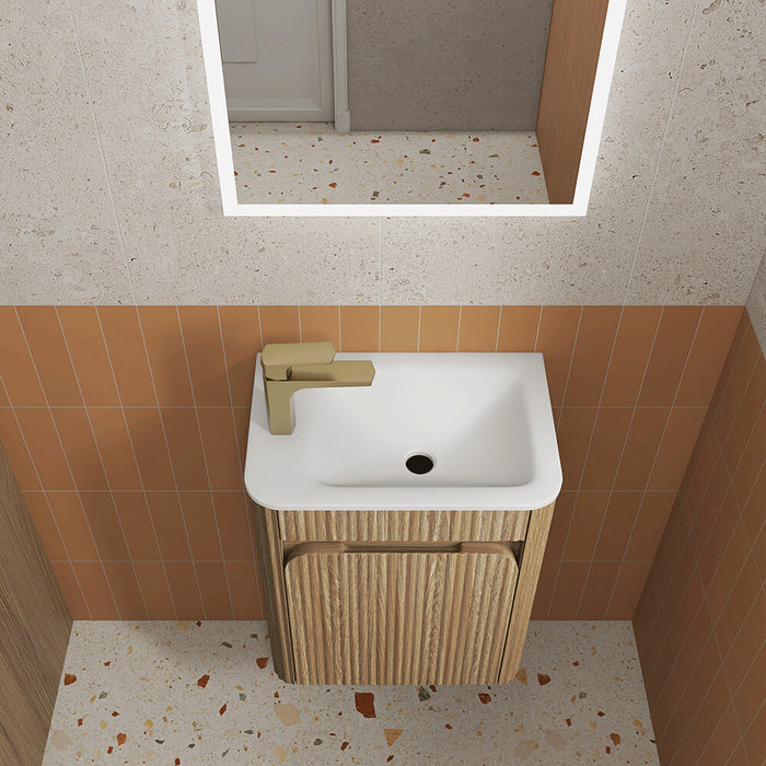 450*300*540mm Aulic Hartelle Harvest Oak Plywood Fluted Curved Mini Wall Hung Vanity