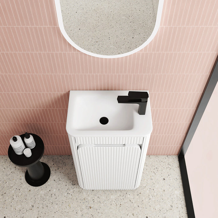 450*300*840mm Aulic Hartelle Matt White Plywood Fluted Curved Mini Freestanding Vanity