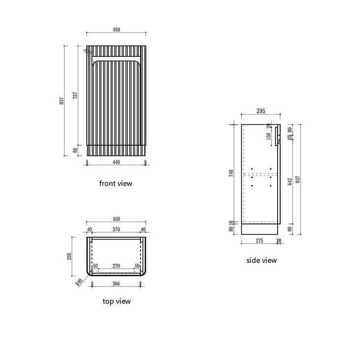450*300*840mm Aulic Hartelle Harvest Oak Plywood Fluted Curved Mini Freestanding Vanity