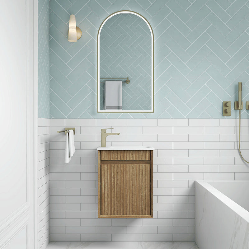 450*300*540mm Aulic Ravia Harvest Oak Plywood Fluted Mini Wall Hung Vanity