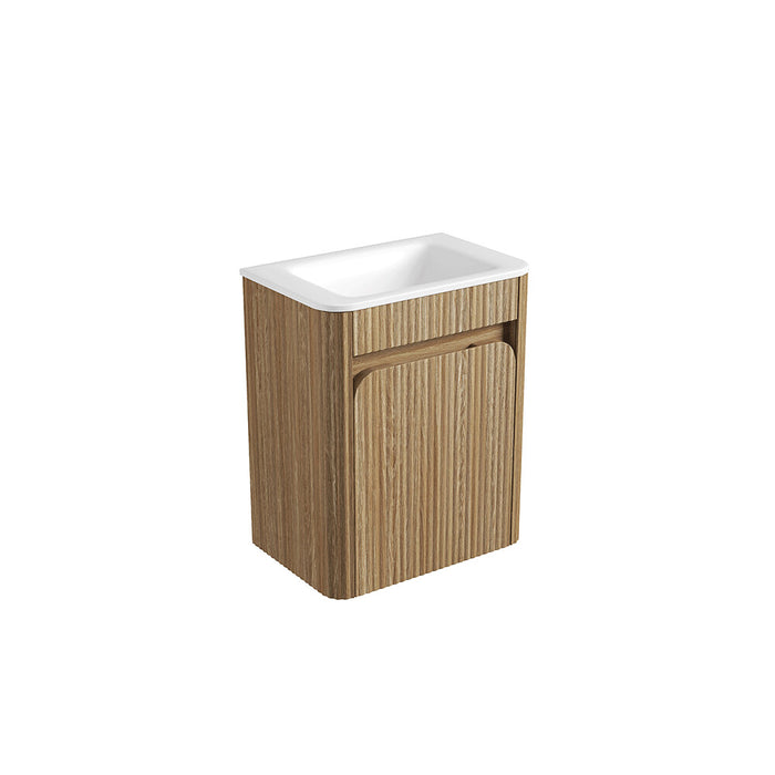 450*300*540mm Aulic Hartelle Harvest Oak Plywood Fluted Curved Mini Wall Hung Vanity