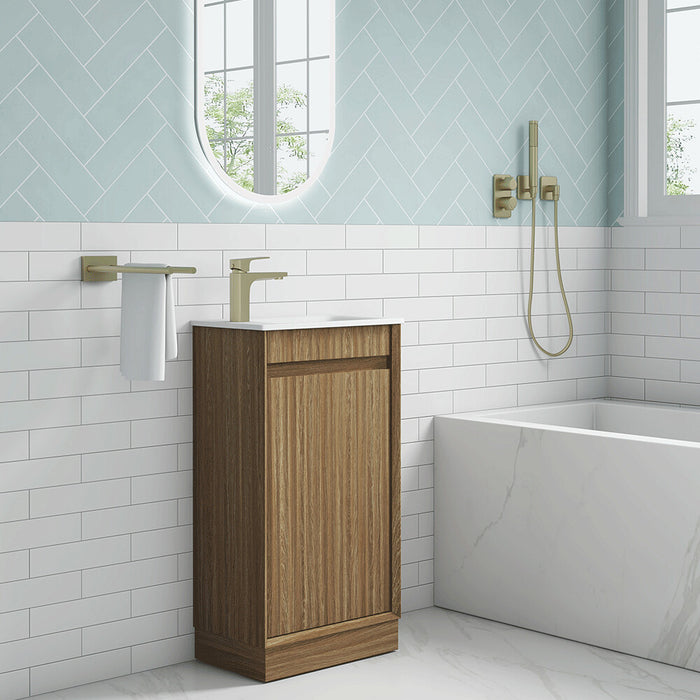 450*300*840mm Aulic Ravia Harvest Oak Plywood Fluted Mini Freestanding Vanity