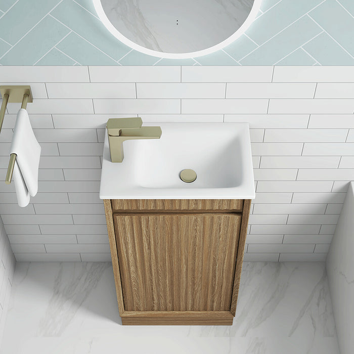 450*300*840mm Aulic Ravia Harvest Oak Plywood Fluted Mini Freestanding Vanity