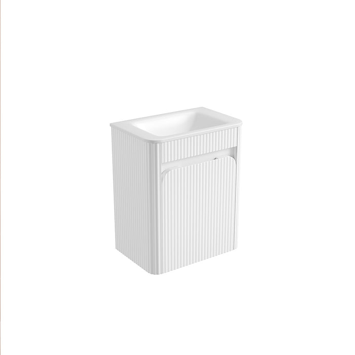 450*300*540mm Aulic Hartelle Matt White Plywood Fluted Curved Mini Wall Hung Vanity