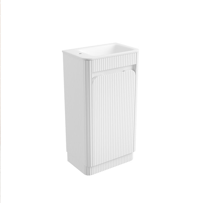 450*300*840mm Aulic Hartelle Matt White Plywood Fluted Curved Mini Freestanding Vanity