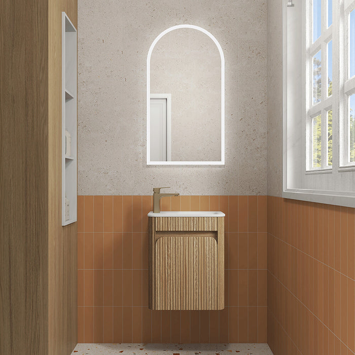 450*300*540mm Aulic Hartelle Harvest Oak Plywood Fluted Curved Mini Wall Hung Vanity