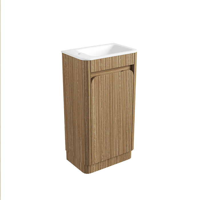450*300*840mm Aulic Hartelle Harvest Oak Plywood Fluted Curved Mini Freestanding Vanity