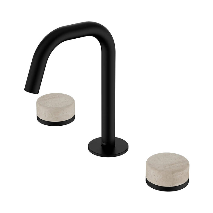 Nero Serenity Lead-Free DZR Brass Basin Set Edge Spout With Rome Travertine Handle