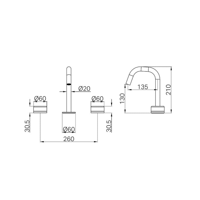 Nero Serenity Lead-Free DZR Brass Basin Set Edge Spout With Verde Alpi Handle