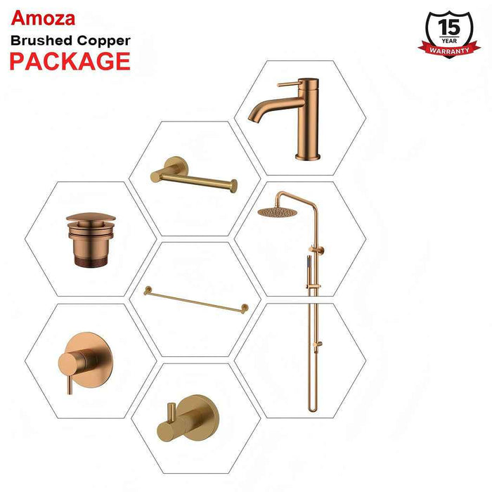 Complete Brushed Copper Round Classic Bathroom Package - Tapware, Shower Set & Accessories