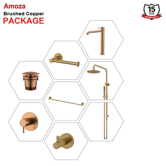 Complete Brushed Copper Round Classic Bathroom Package - Tapware, Shower Set & Accessories