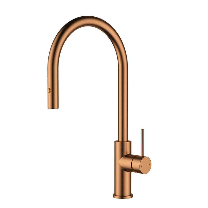 ACL Otus Slimline Brushed Copper Stainless Steel Gooseneck Pull-Out Sink Mixer