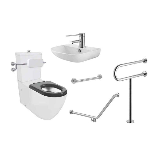 Enhanced Accessible Care Bathroom Package - Care Toilet, Basin with Mixer, Full Support Rail System & Backrest