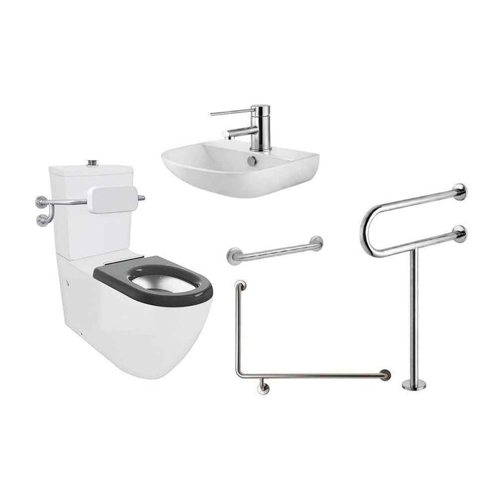 Enhanced Accessible Care Bathroom Package - Care Toilet, Basin with Mixer, Full Support Rail System & Backrest