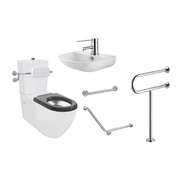 Enhanced Accessible Care Bathroom Package - Care Toilet, Basin with Mixer, Full Support Rail System & Backrest