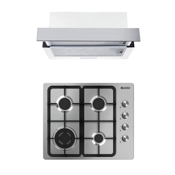 600mm Dilusso Stainless Oven + Gas Cooktop + Telescopic Rangehood + Dishwasher Kitchen Appliance Package