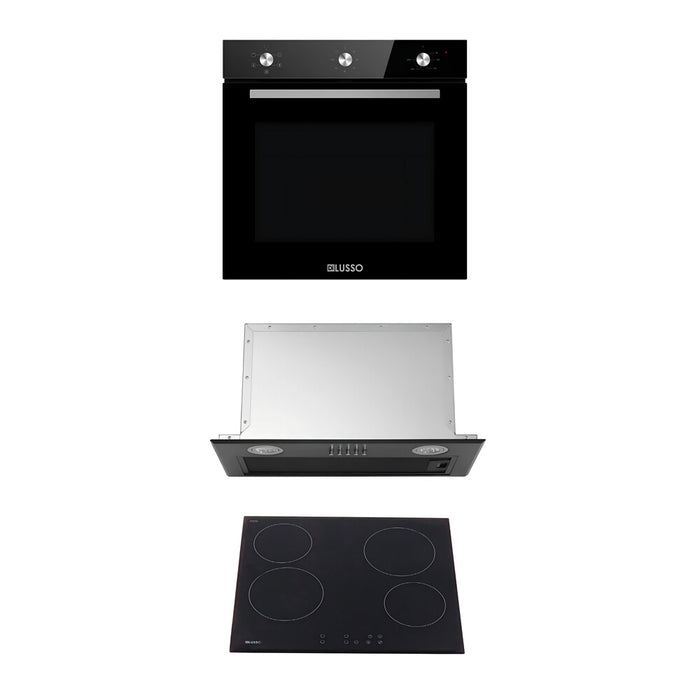 600mm Dilusso Black Oven + Ceramic Cooktop + Concealed Rangehood + Dishwasher Kitchen Appliance Package