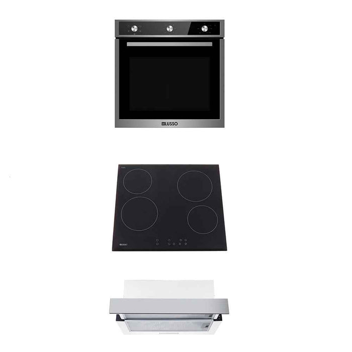 600mm Dilusso Stainless Oven + Ceramic Cooktop + Telescopic Rangehood + Dishwasher Kitchen Appliance Package