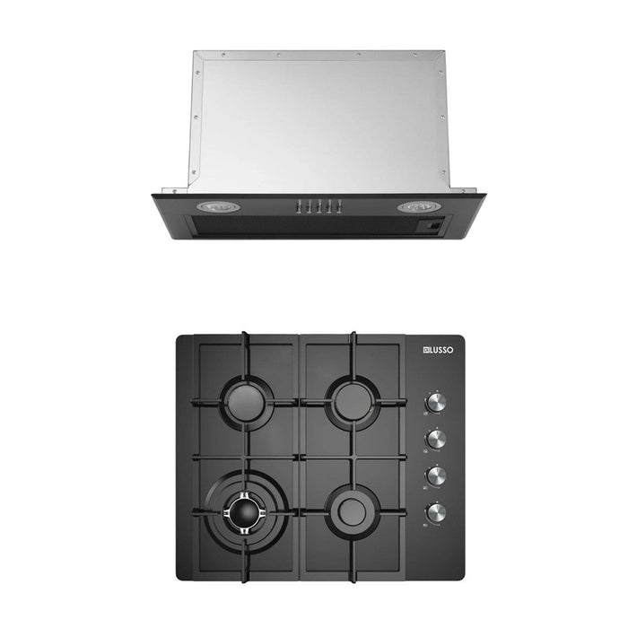 600mm Dilusso Black Oven + Gas Cooktop + Concealed Rangehood + Dishwasher Kitchen Appliance Package