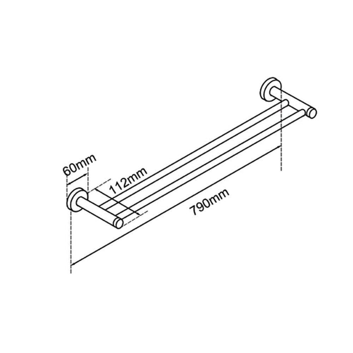 800mm Aquaperla LUCID PIN Brushed Copper Cuttable Double Towel Rail