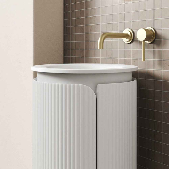 420*420*842mm Aulic Civaro Matt White Plywood Fluted Mini Freestanding Pillar Vanity
