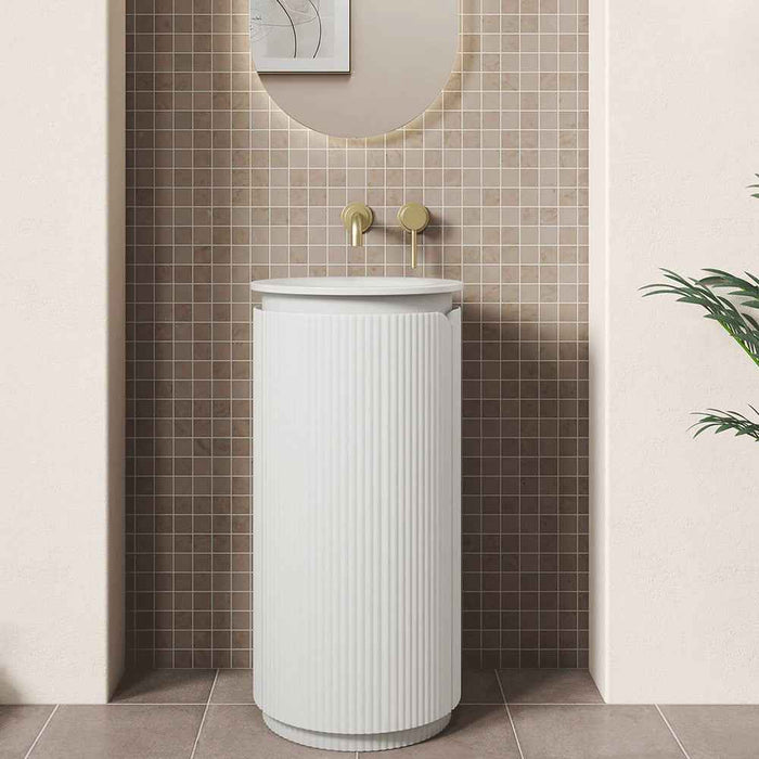 420*420*842mm Aulic Civaro Matt White Plywood Fluted Mini Freestanding Pillar Vanity