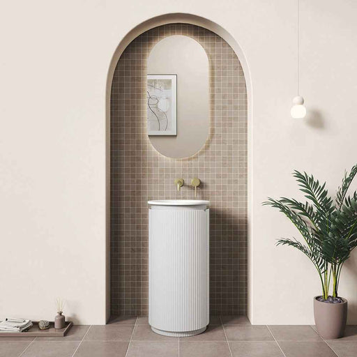 420*420*842mm Aulic Civaro Matt White Plywood Fluted Mini Freestanding Pillar Vanity